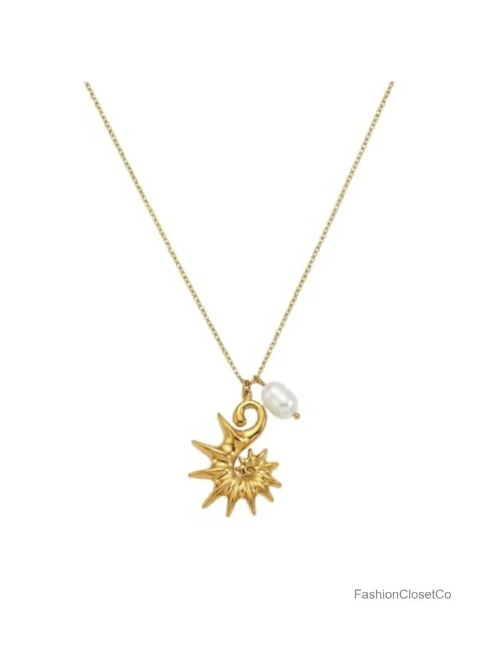 Gold Plated Conch Pendant Necklace Boho Seashell Charm